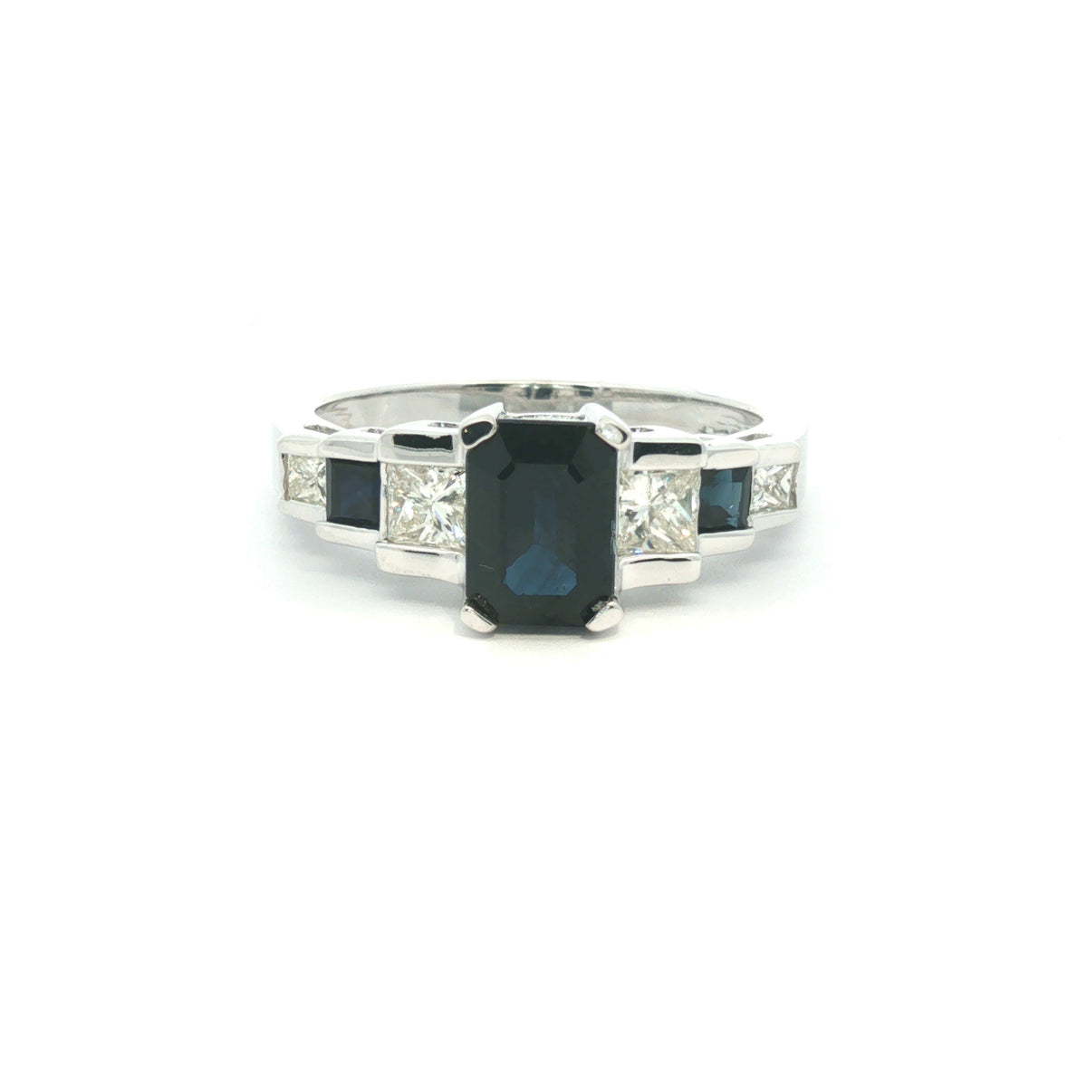 0.75ct Sapphire &amp; Diamond Graduated Five-Stone Ring in 14ct White Gold