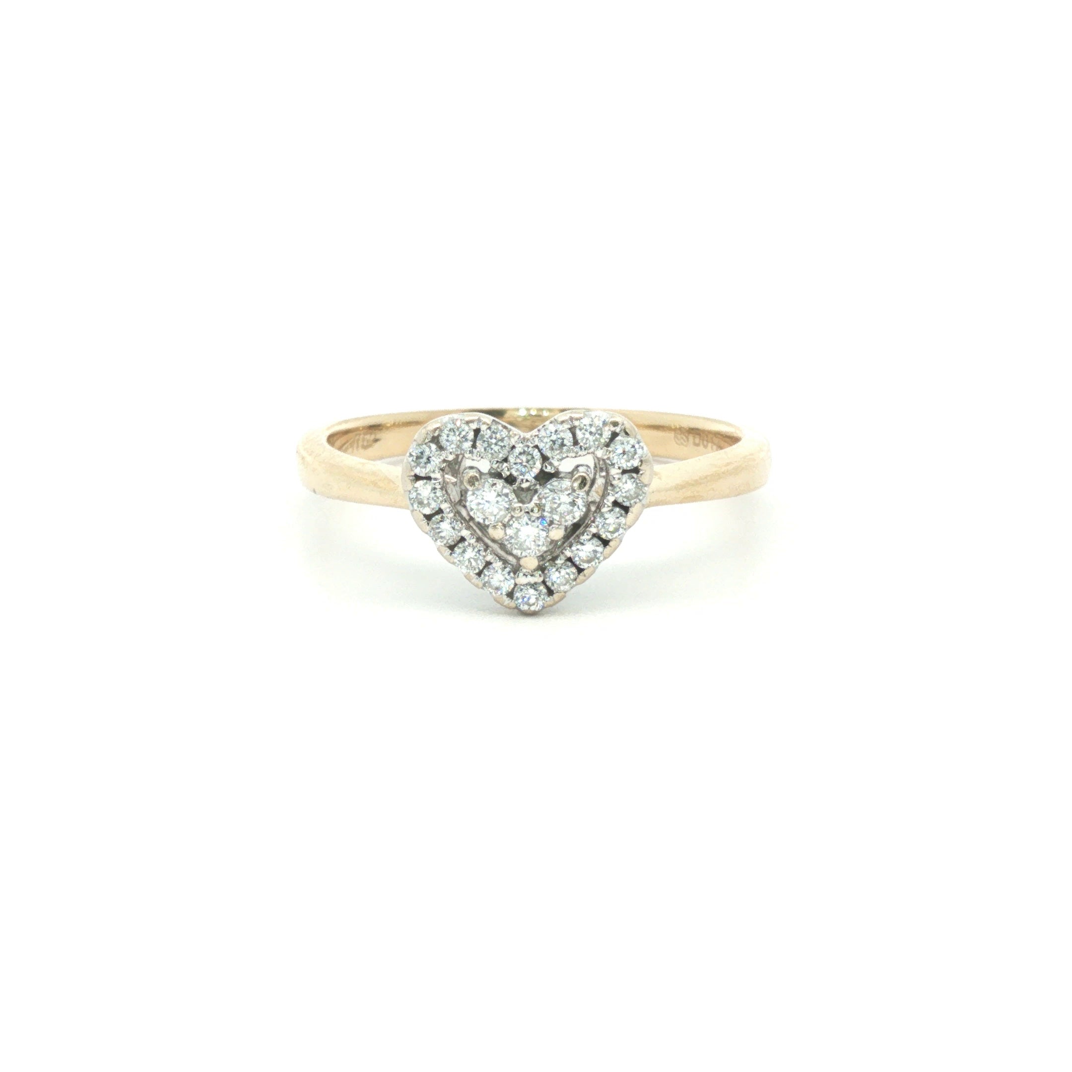 0.17ct Diamond Heart Halo Ring in 18ct Yellow Gold - Goldbank Jewellers
