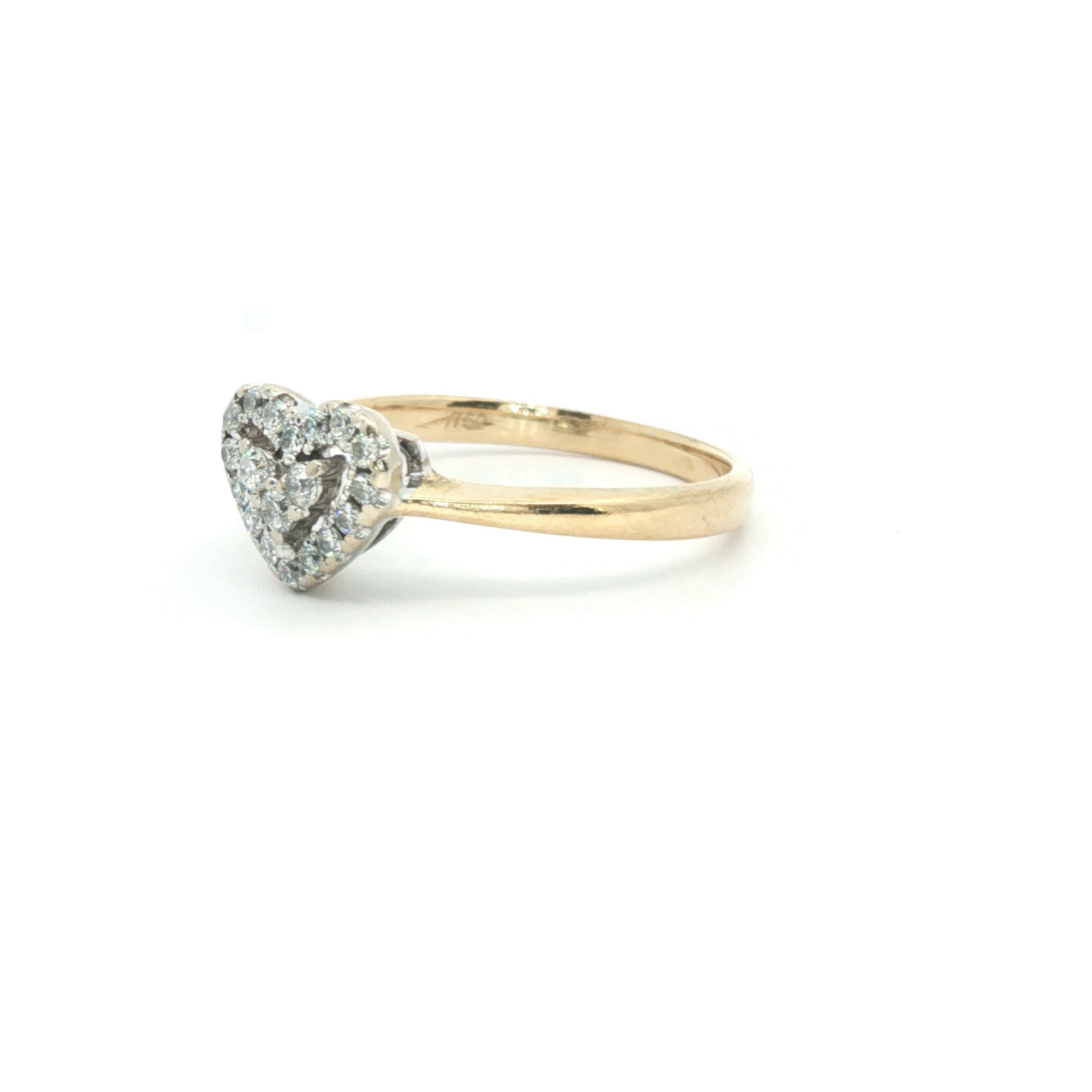 0.17ct Diamond Heart Halo Ring in 18ct Yellow Gold - Goldbank Jewellers