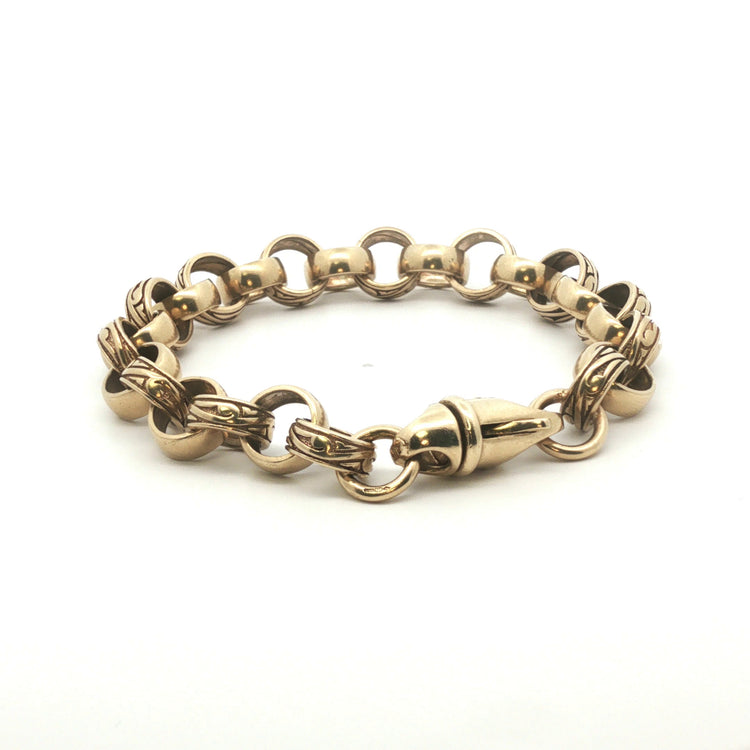 9ct - Pre owned - Belcher ornate bracelet - 8.5" - (31.36g) - 10mm