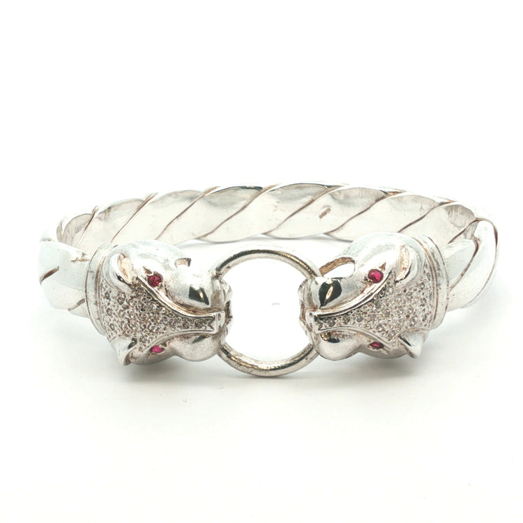 Silver 925 - New - Leopard head bangle - 8" - (100g) - 12mm