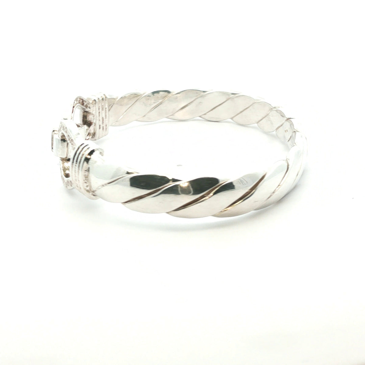 Silver 925 - New - Double hook bangle stone set  -7.5" - (59.75g) - 10mm