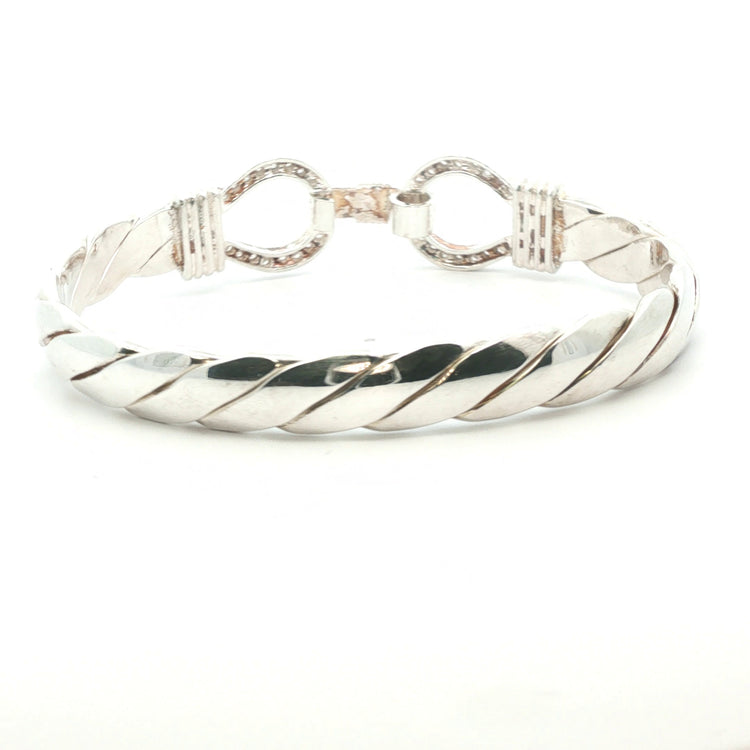 Silver 925 - New - Double hook bangle stone set  -7.5" - (59.75g) - 10mm