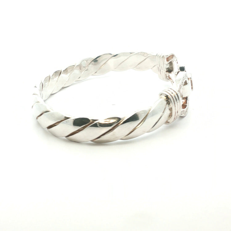 Silver 925 - New - Double hook bangle stone set  -7.5" - (59.75g) - 10mm
