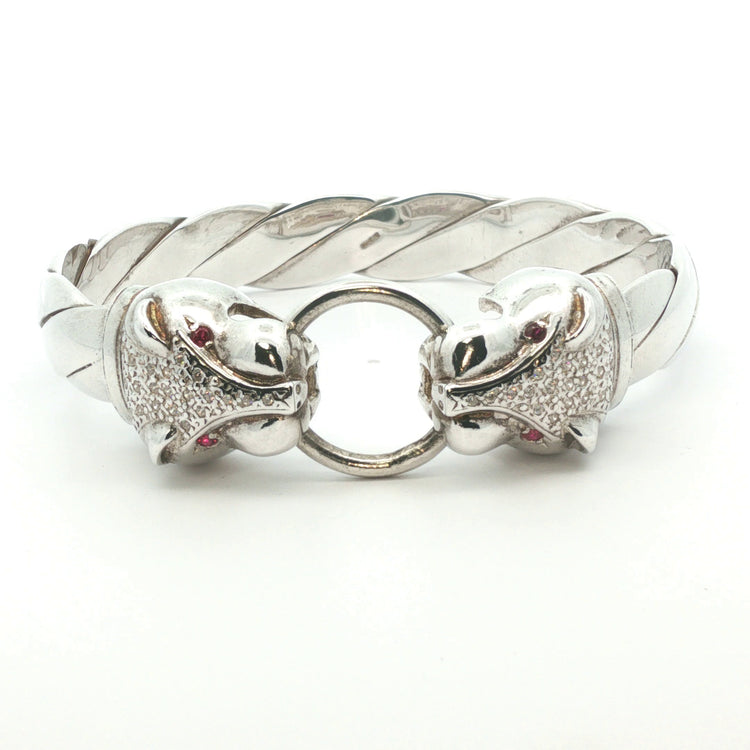 Silver 925 - New - Leopard head bangle - 7.5" - (89.26g) - 12mm