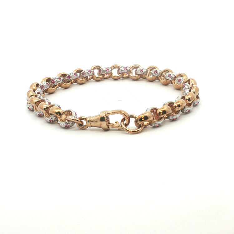 9ct - Pre owned - Belcher pink stone set bracelet - 7" - (18.17g) - 7mm