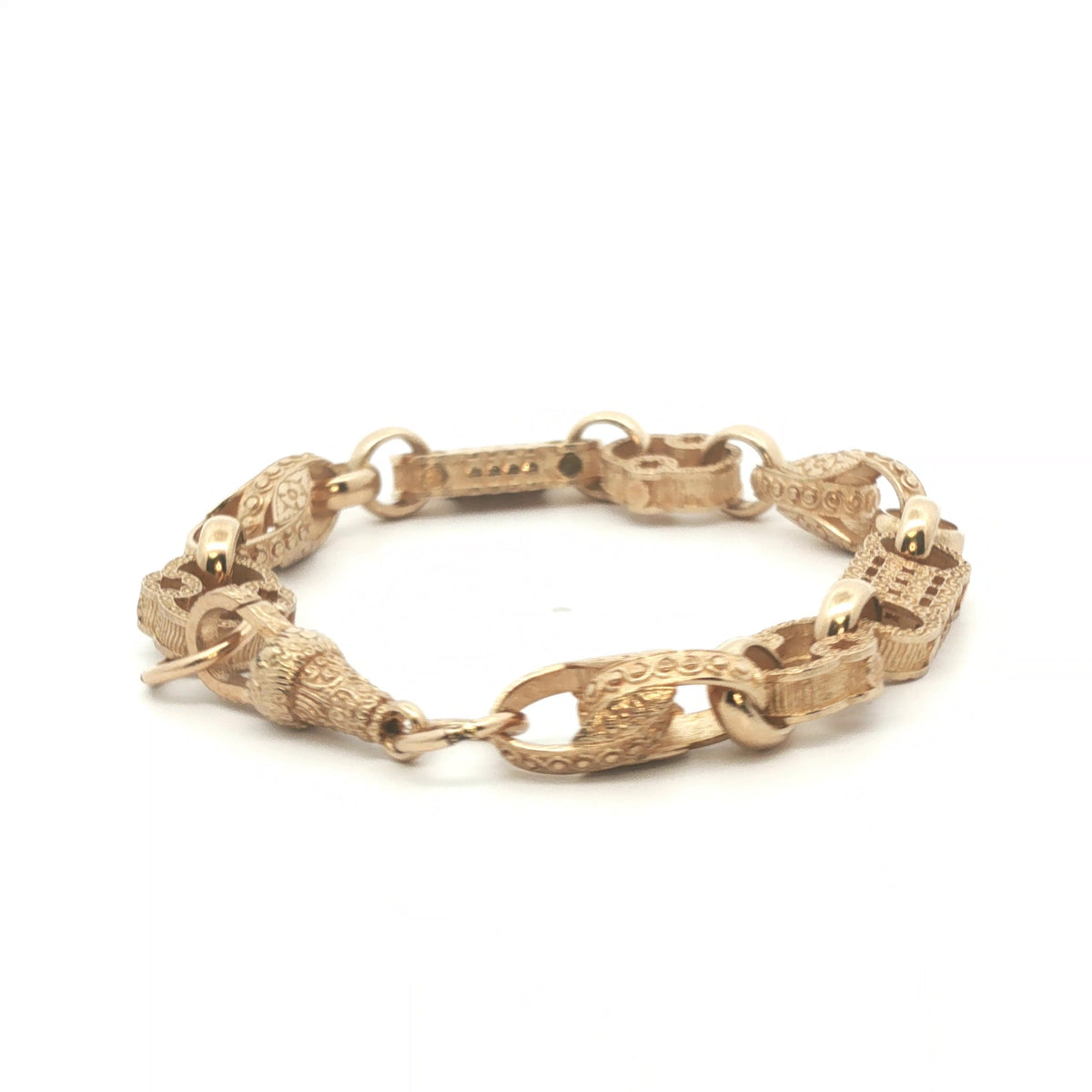 9ct - New - Stars & bars tulip bracelet - 6.5" - (14.74g) - 8mm