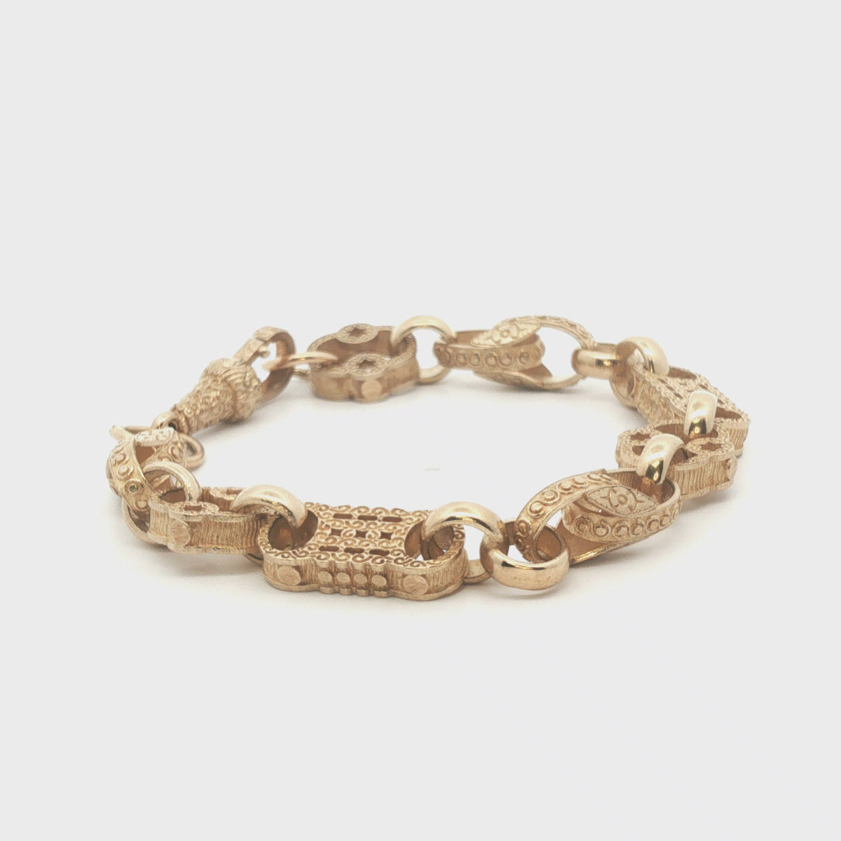 9ct - New - Stars & bars tulip bracelet - 6.5" - (14.74g) - 8mm