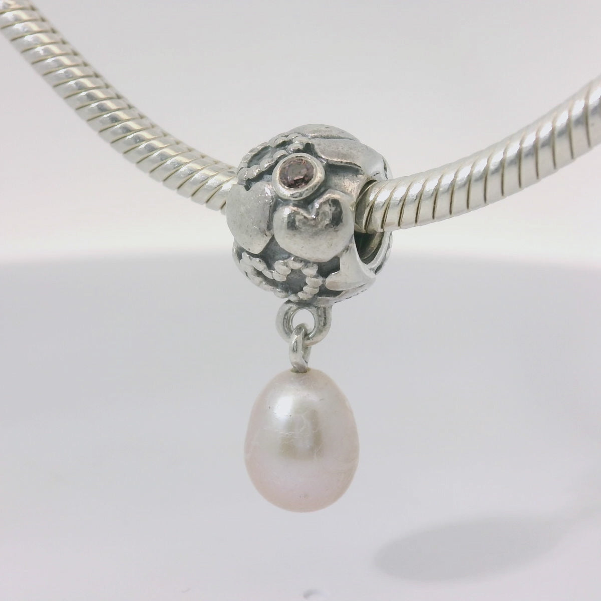 Genuine PANDORA 791017PNP Pearl of Hearts Dangle with Freshwater Pearl Only