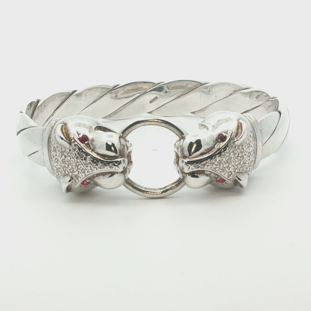Silver 925 - New - Leopard head bangle - 7.5" - (89.26g) - 12mm