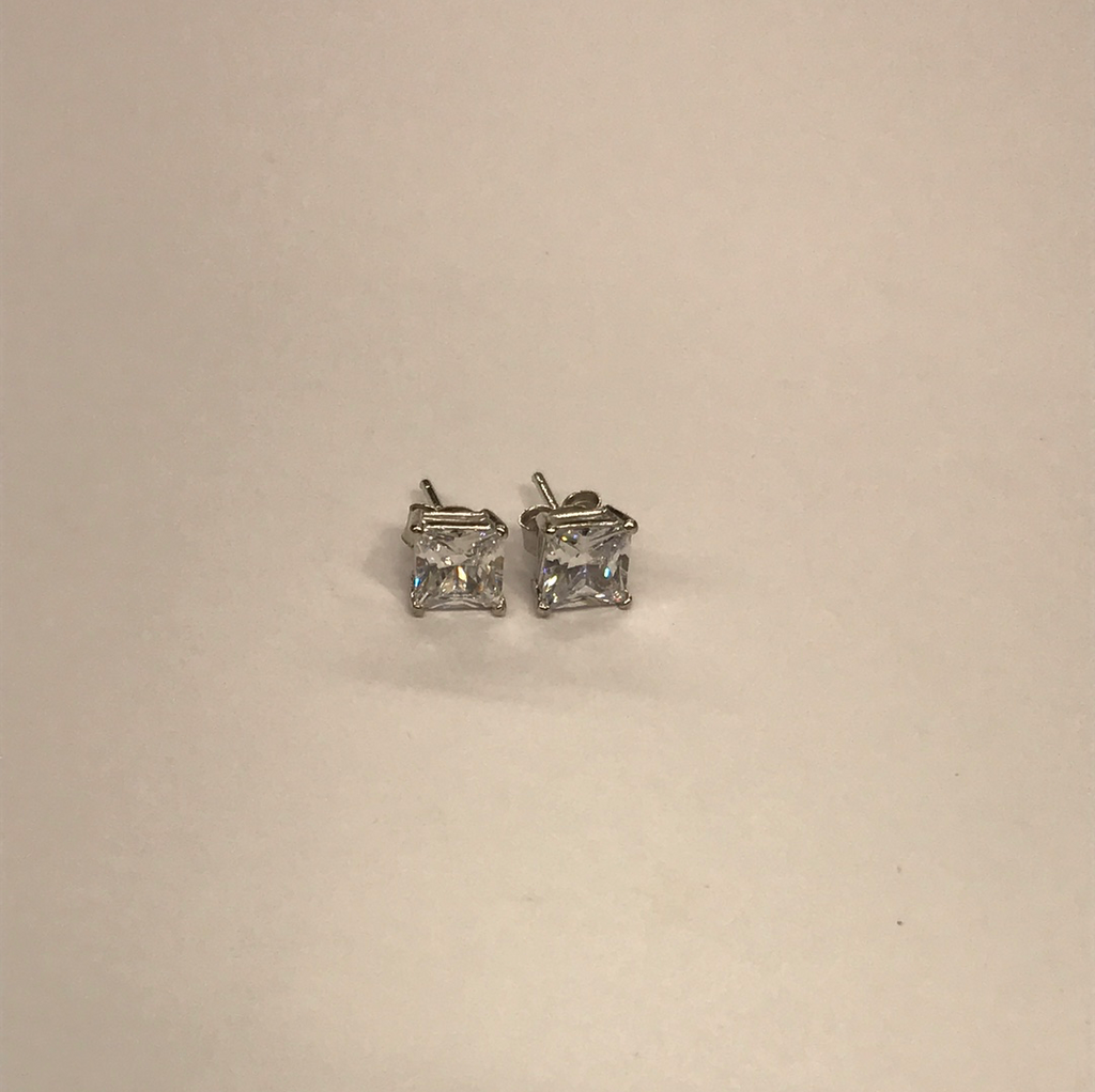 Sterling Silver Square Stone Set Earrings