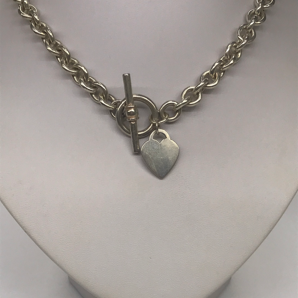 Sterling Silver Heart And T Bar Necklace
